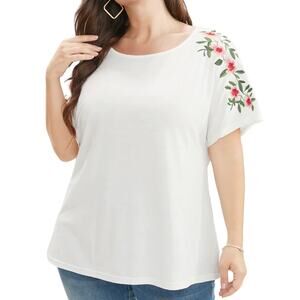 Bloomchic Embroidered White Floral Short Sleeve Top Size 12